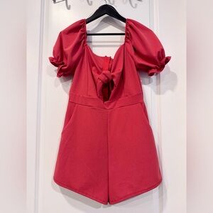 A Total Catch Tie-Front Romper Coral Red; Size: Large